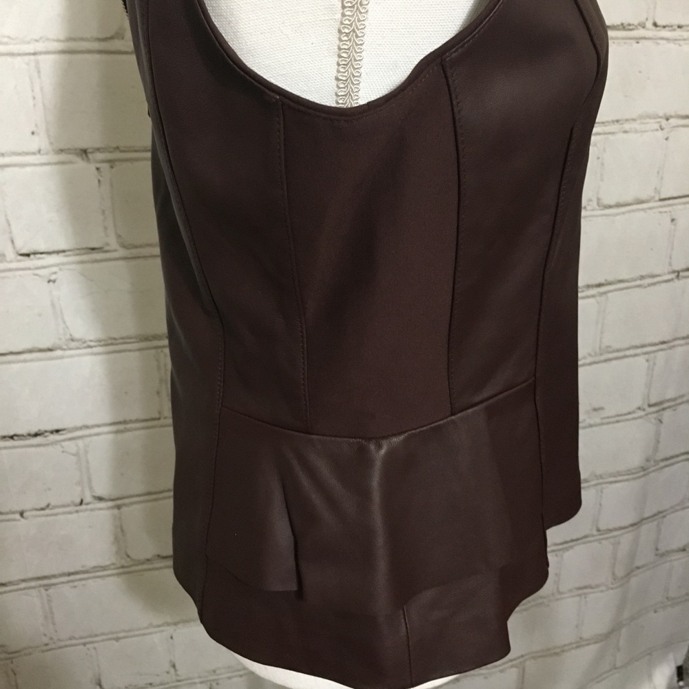 WHBM Peplum Leather Bodice Top Deep Claret Size 10 - Picture 7 of 11
